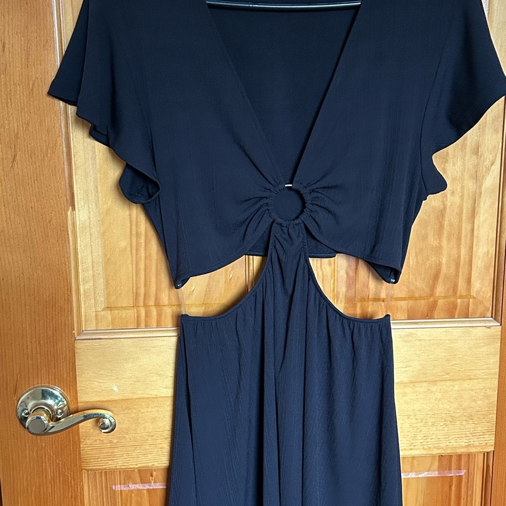 Divided Black Dress with Ring Detail